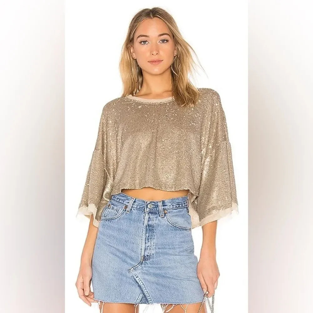 FREE PEOPLE NWOT Champagne Dreams Tee in‎ Neutral